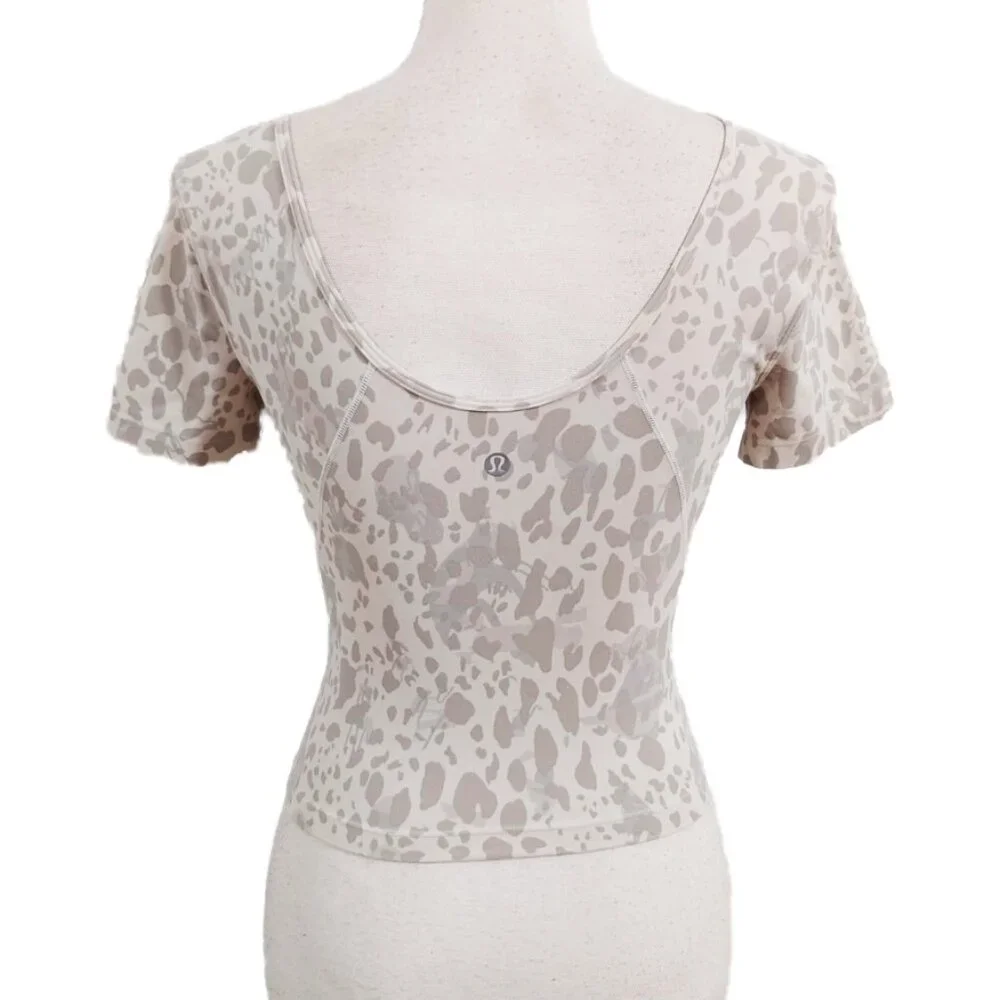 Lululemon Align Cropped T-Shirt Cheetah Camo Antique White Multi